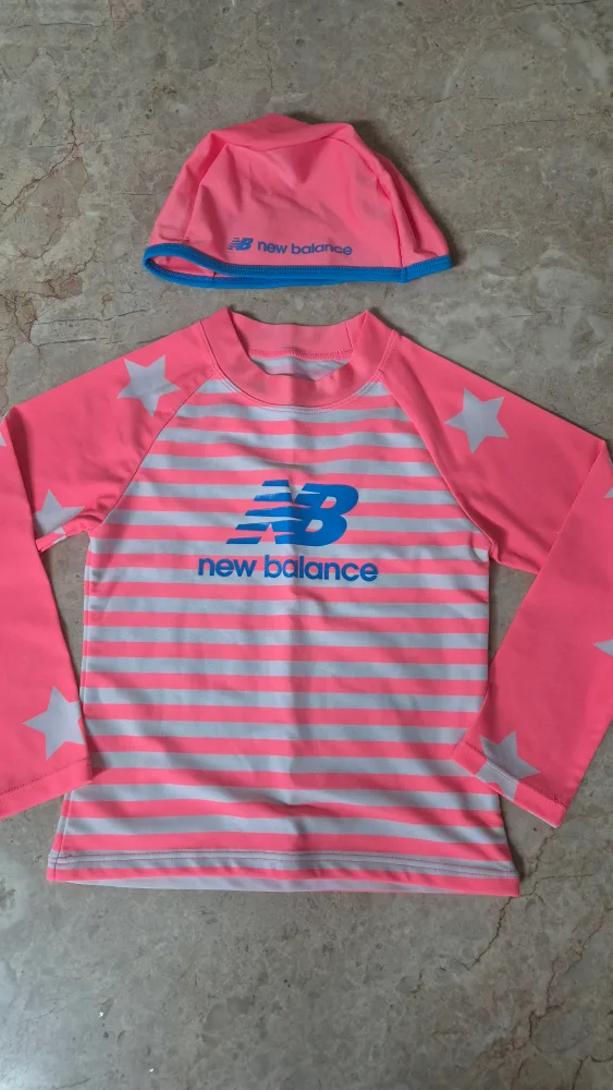 유아 수영복 100사이즈 뉴발란스 래쉬가드+수모 핑크