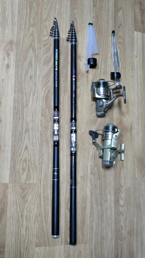 낚시대 신품2개 중고릴 2개