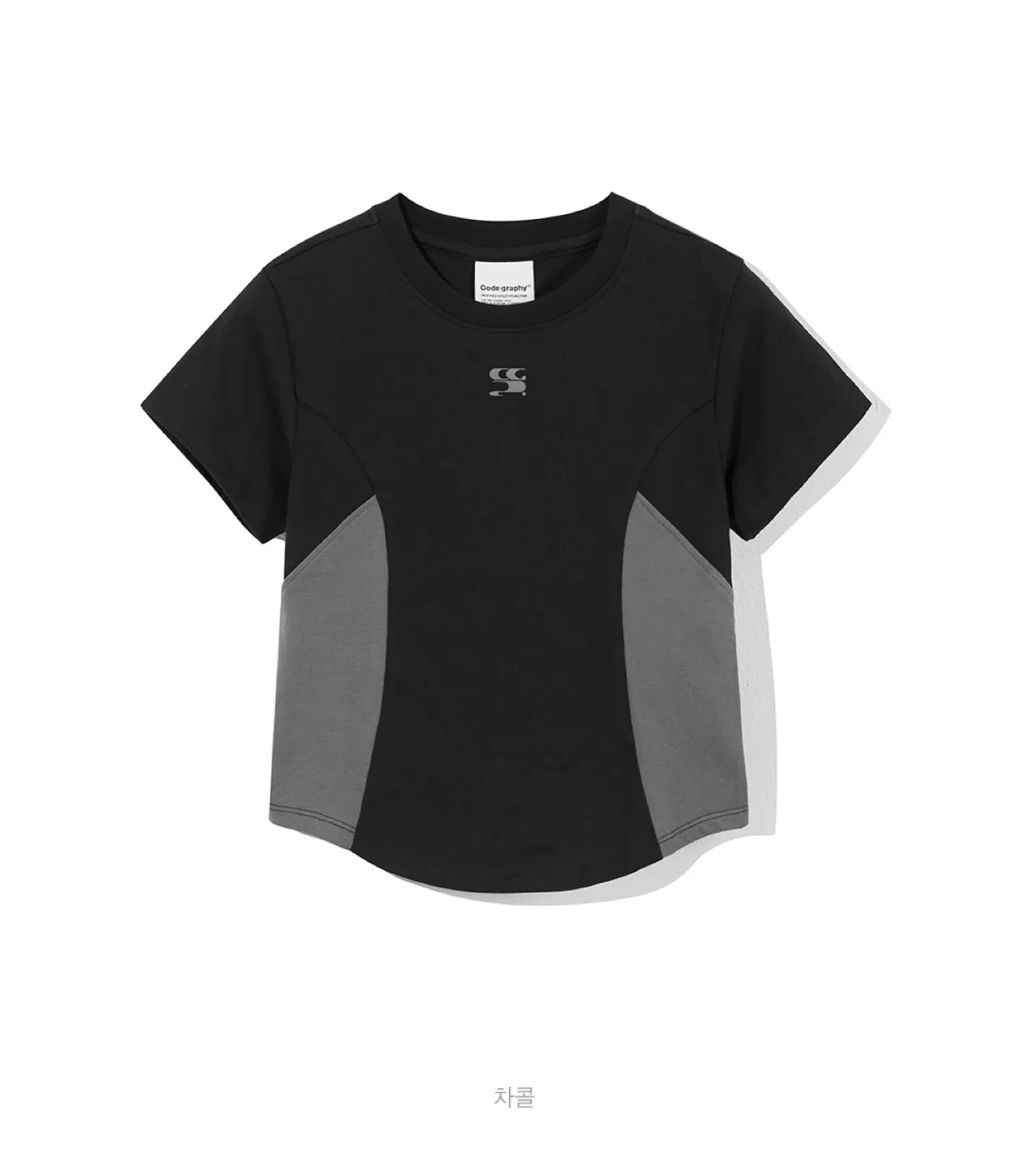 코드그라피 우먼 COOL WAVE 로고 심볼 크롭 반팔 티셔츠_차콜 XS