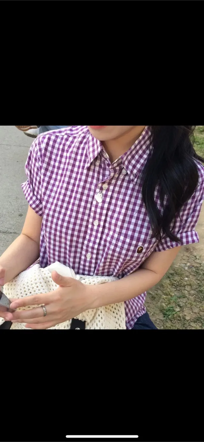 베이프 퍼플 체크 셔츠
