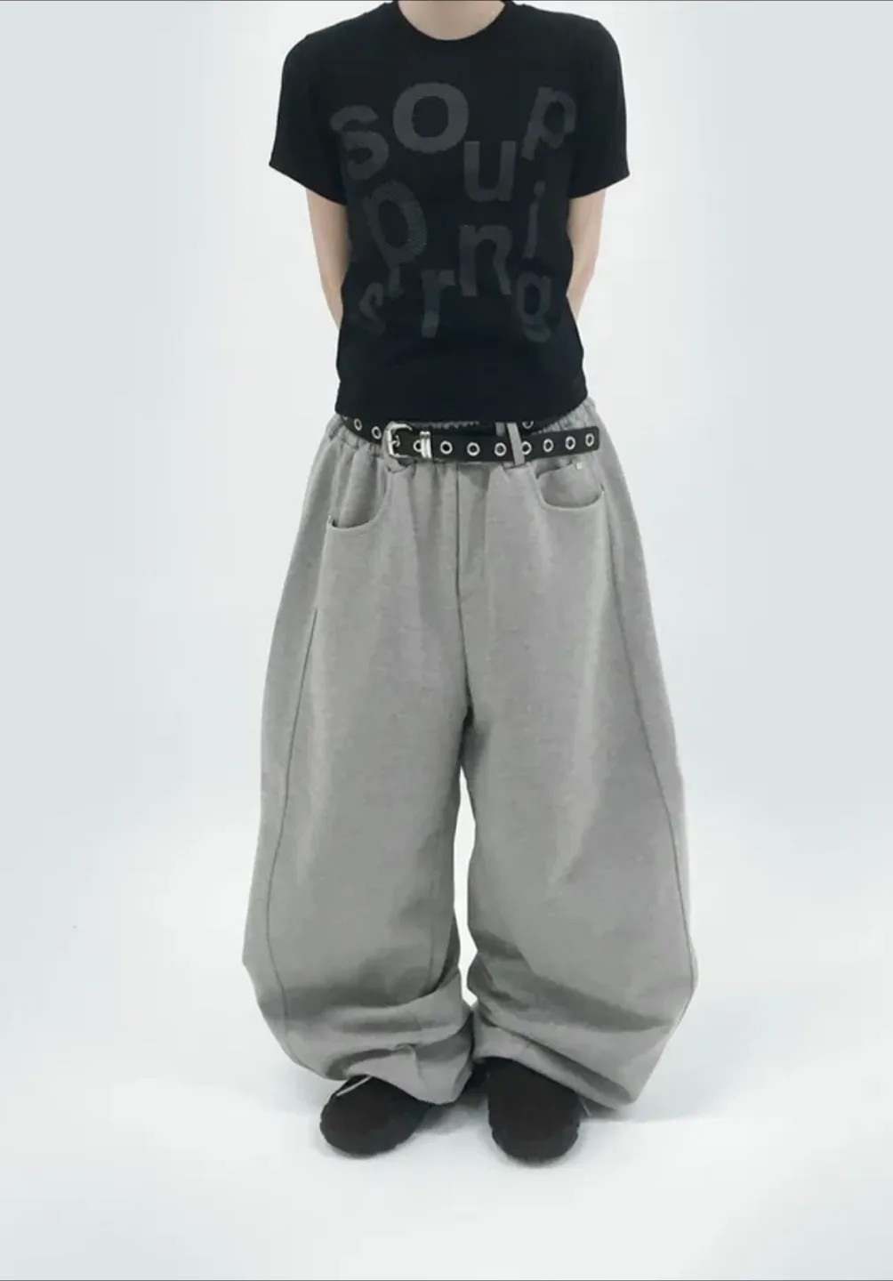 원아브 웍스 벨트 와이드 벌룬 스웻 팬츠