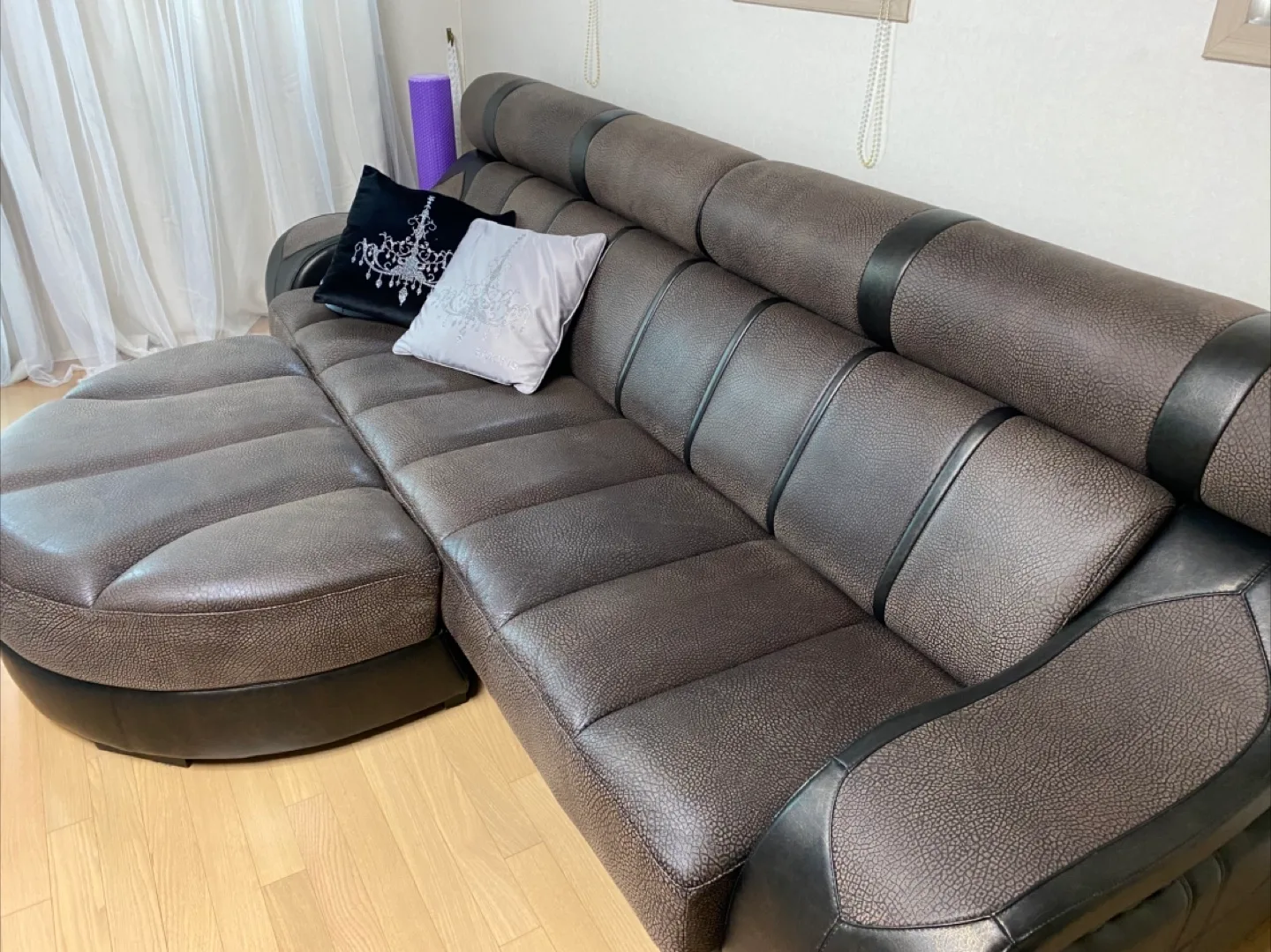 [중고가구] 에몬스 가죽 카우치 소파(물소가죽 쇼파)