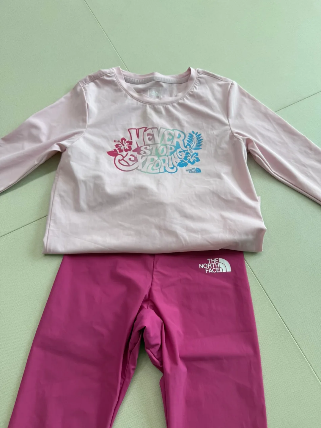 노스페이스 키즈 핑크 래쉬가드 ,바지 110