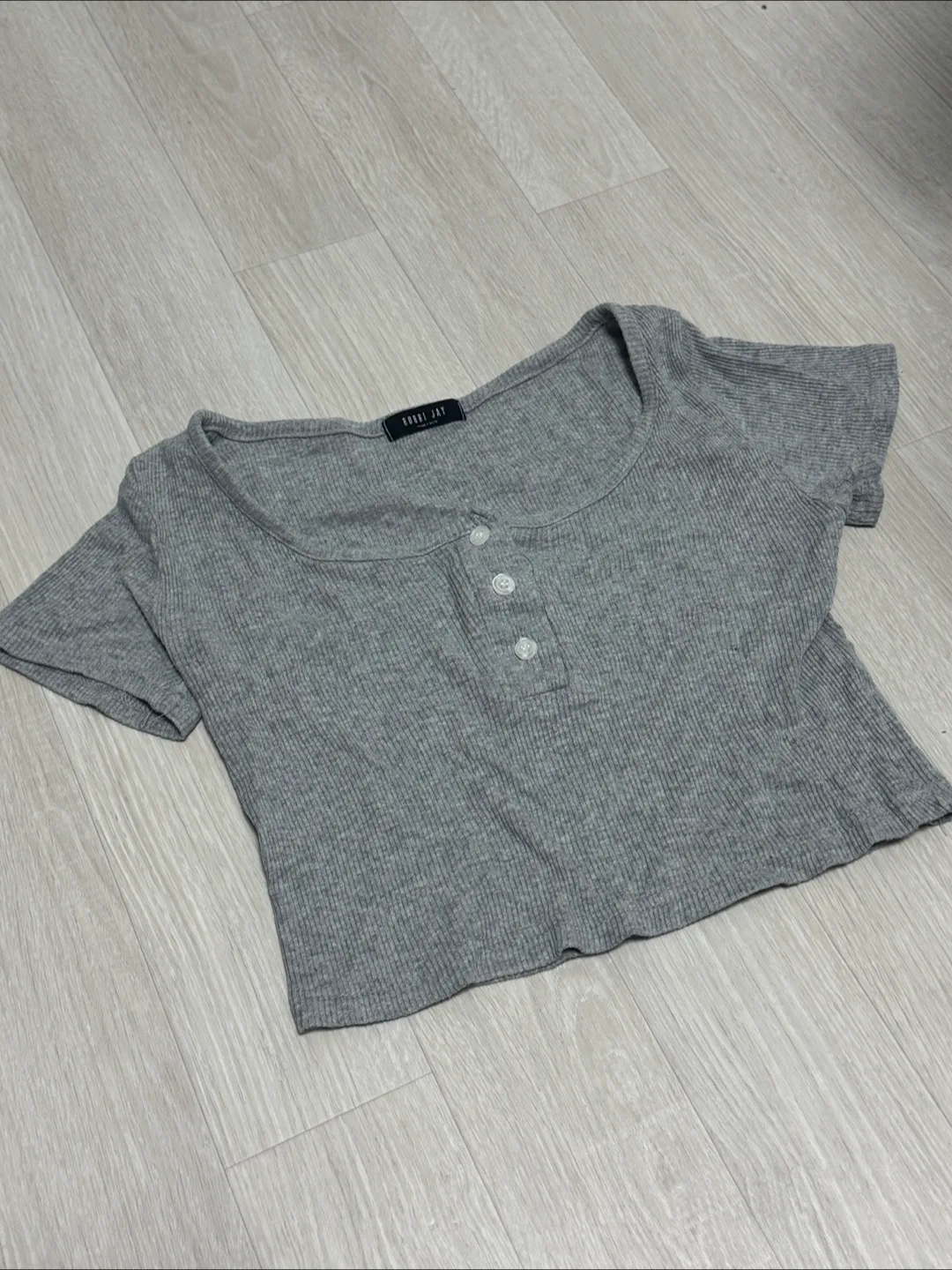 그레이 골지 크롭 반팔티