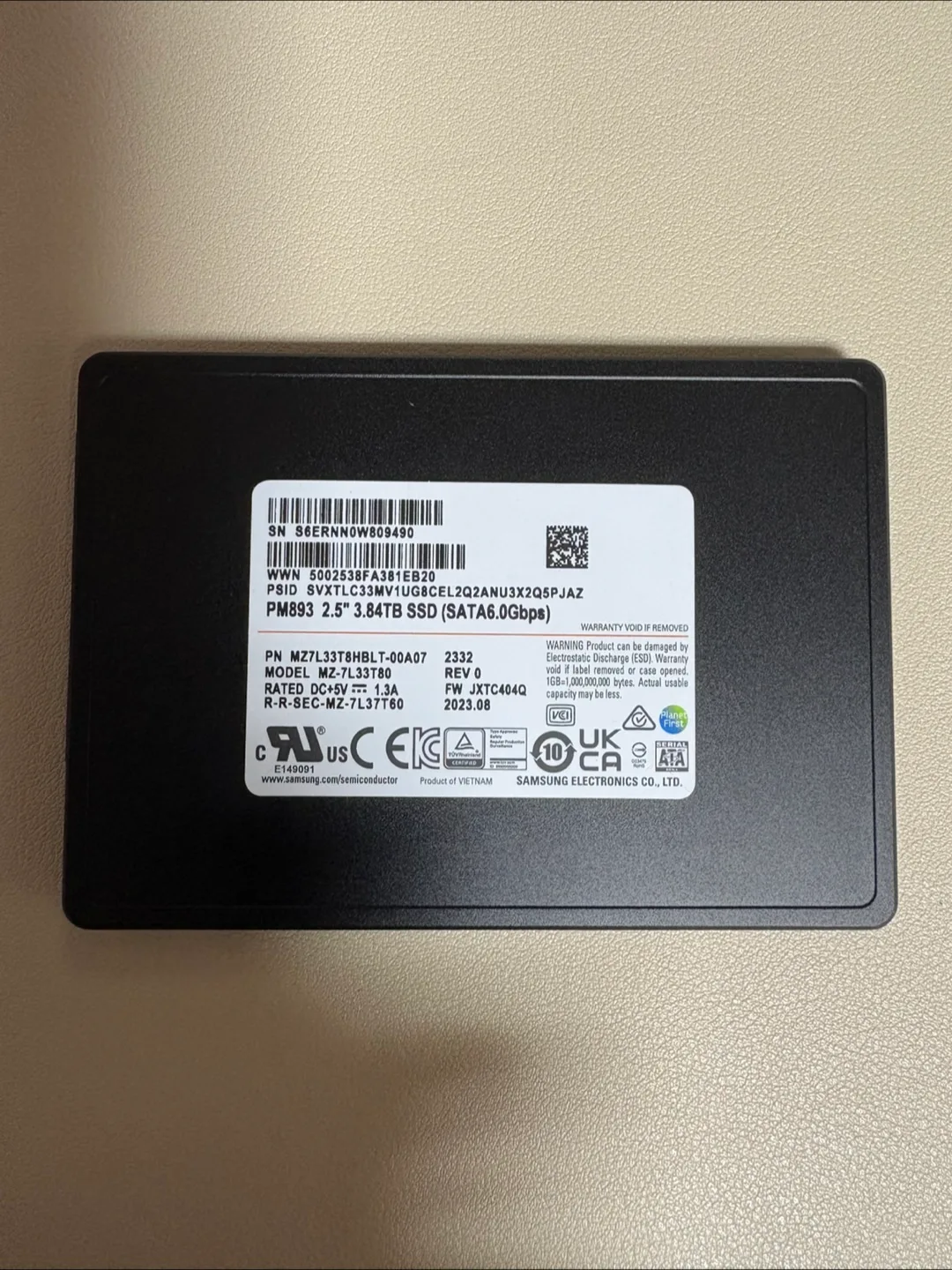 Samsung PM893 3.84TB SSD 미사용 신품
