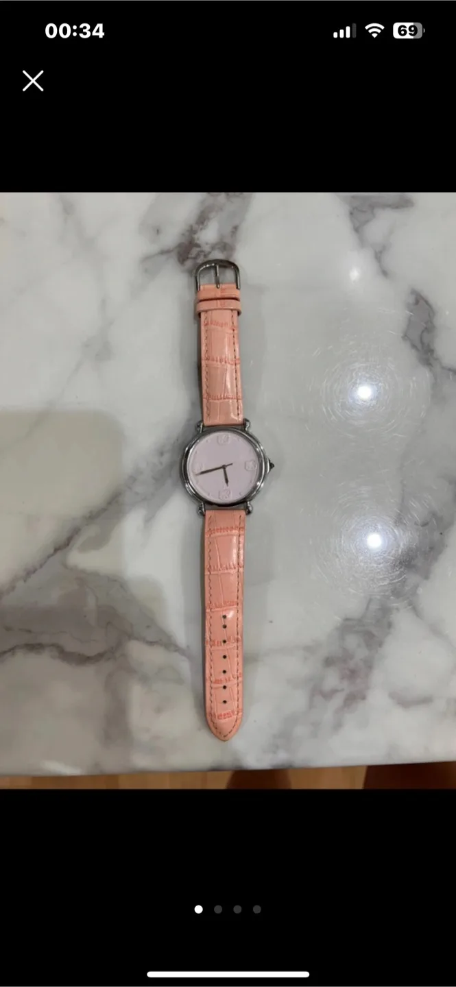 키티 핑크 가죽 손목시계