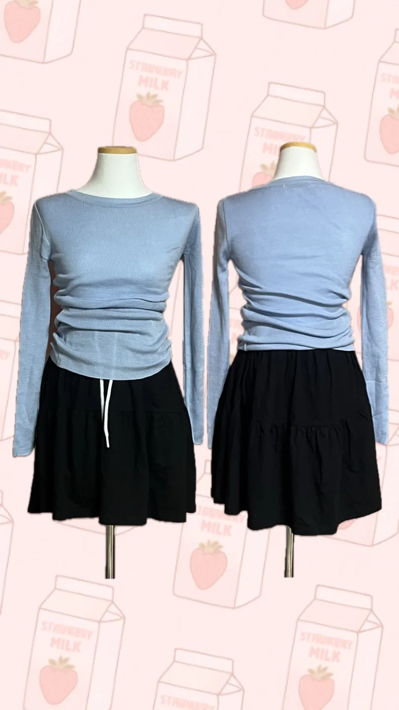 (새제품) 순앤준 라운드 니트 + 미니 티어드 스커트