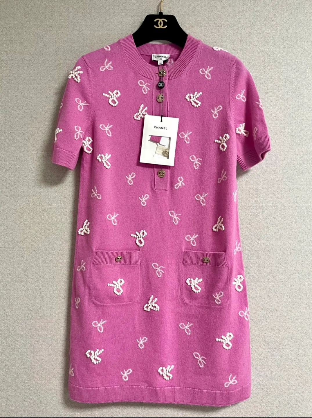 샤넬 핑크 니트 원피스