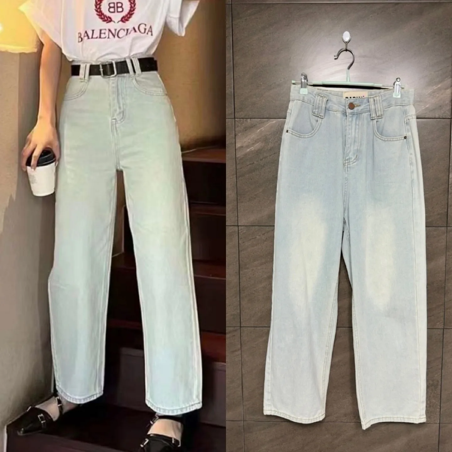 💥옷장정리💥 - 빈티지 워싱 청바지 일자 와이드 팬츠 (새상품S)