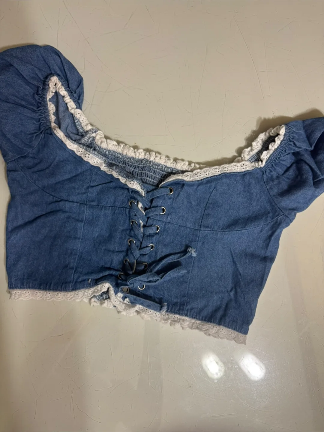 급처) 청색 데님 크롭 탑