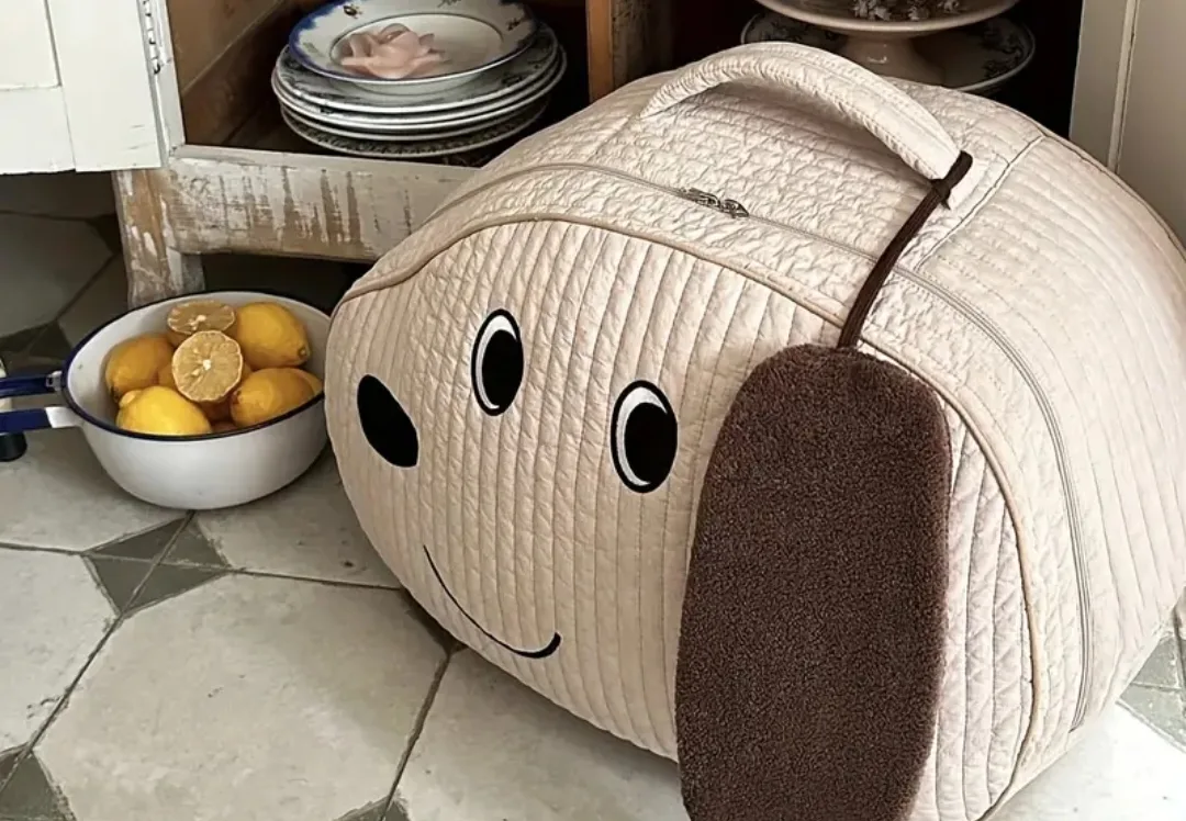 강아지 모양 퀼팅 매트 이불가방(새제품-베이지색)