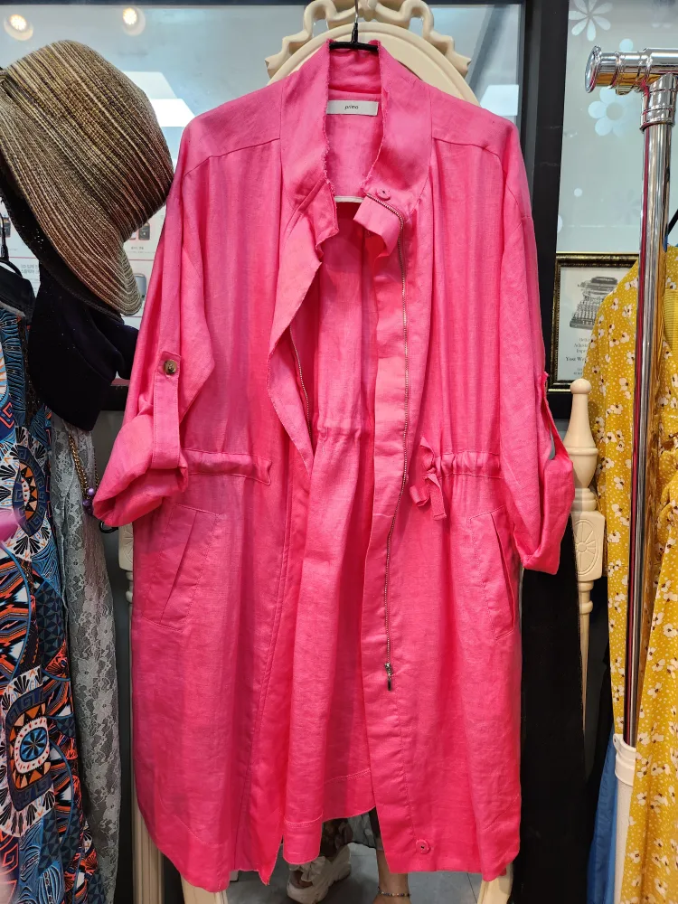 아로모 핑크 린넨 롱자켓 새상품