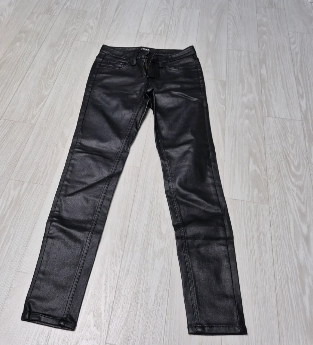 블랙 레더 스키니진