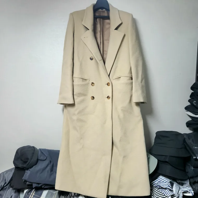 [ 여성 ] 베이지 더블 롱코트 ( 택배 무료 )