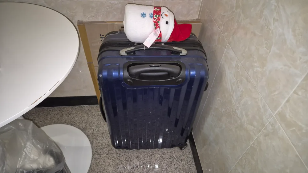 파란색 여행용 캐리어 중고 , 담요 새거