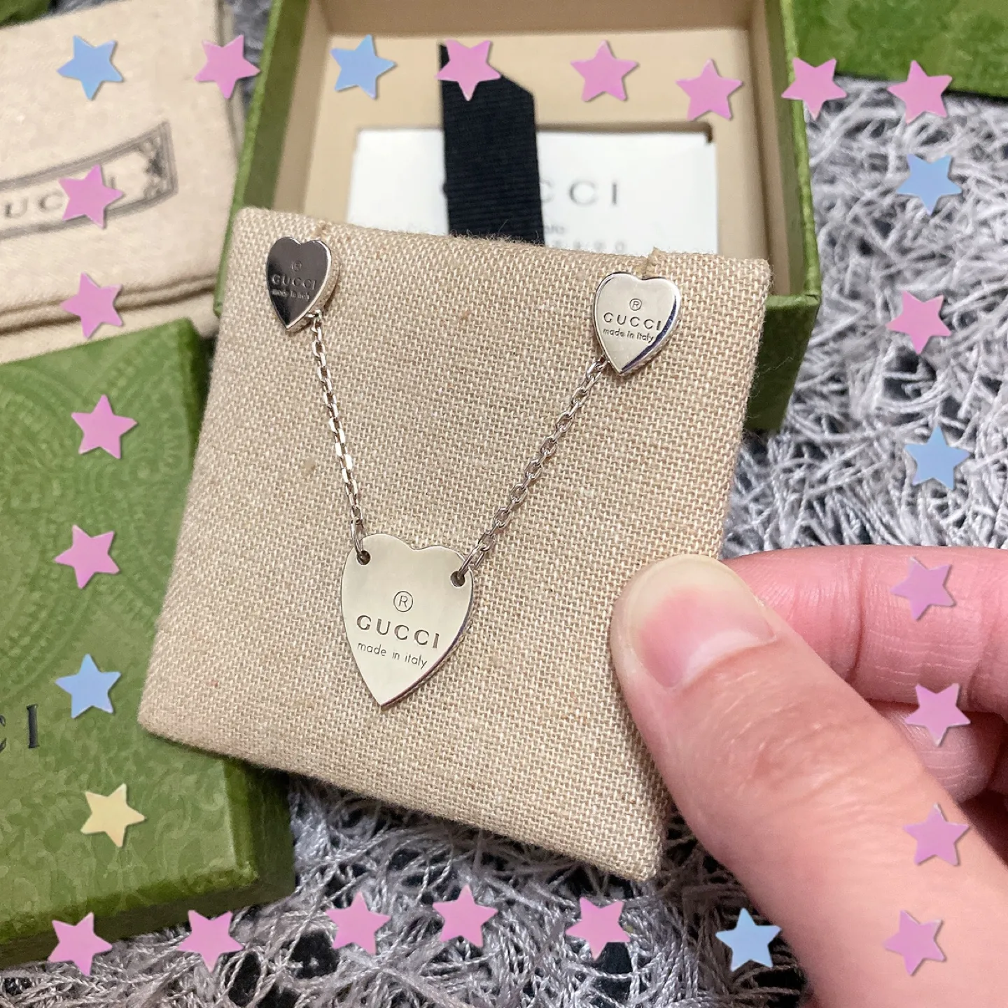 구찌 하트 트레이드마크 목걸이 귀걸이 세트