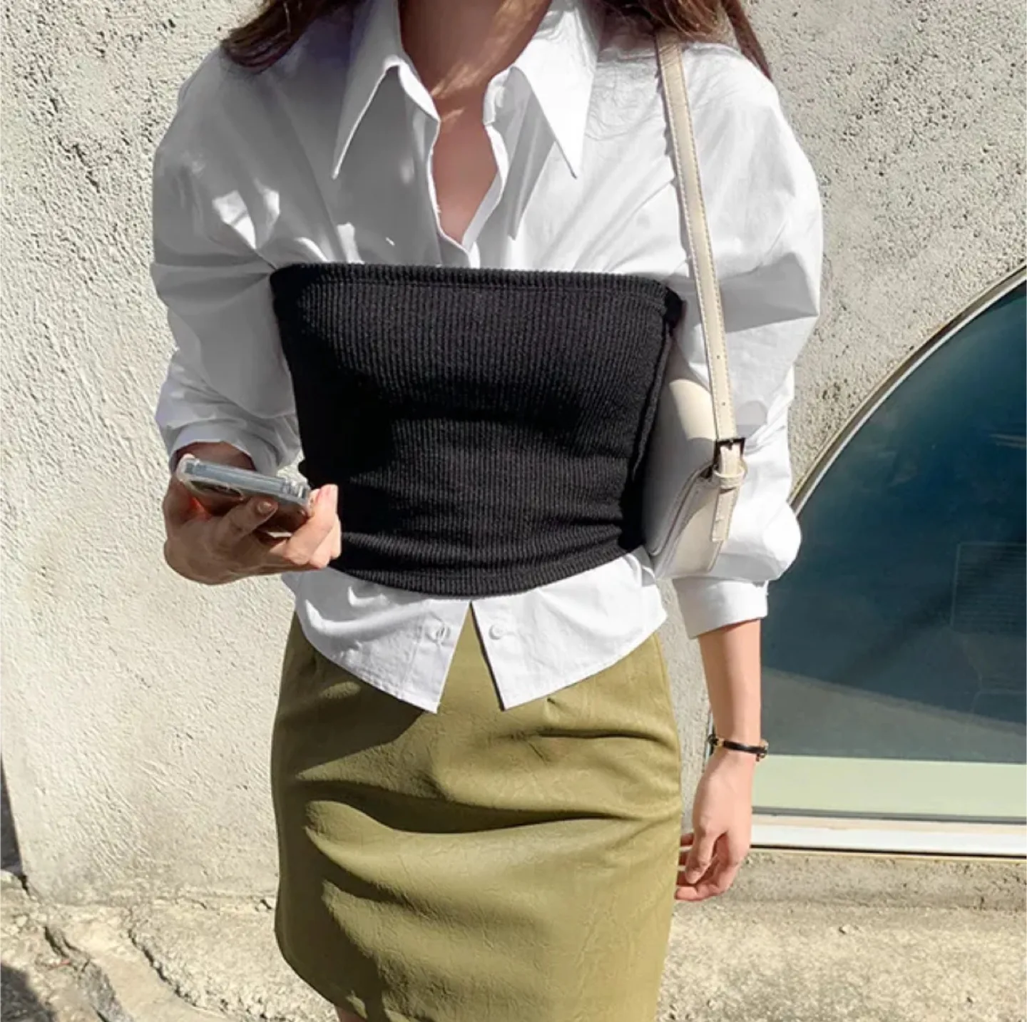 에이블리 니썸 골지 뷔스티에 크롭 니트탑 레이어드탑