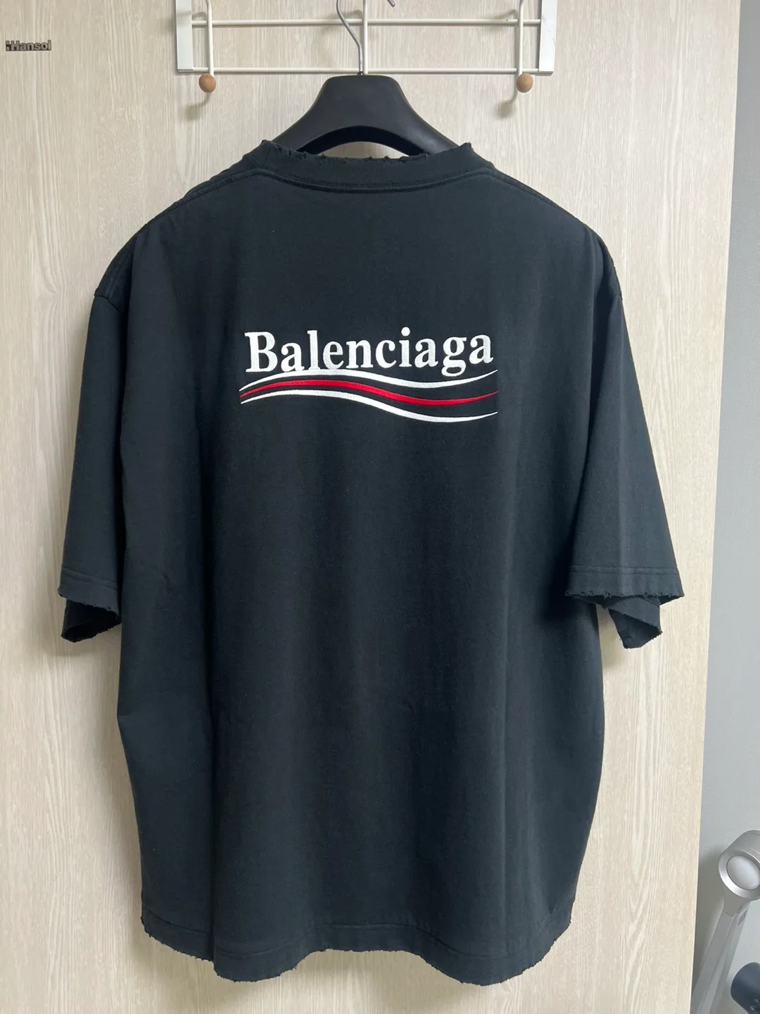 [극미중고,국내매장판] 22SS 발렌시아가 웨이브로고 워싱 자수 반팔