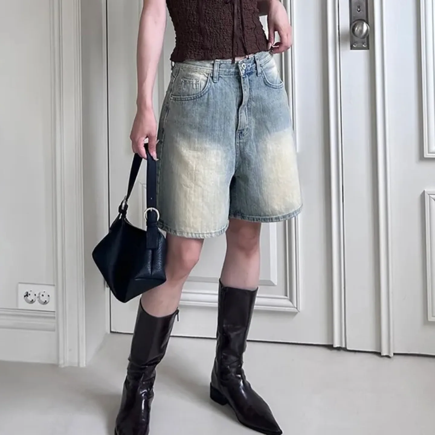 연청 옐로우틴 워싱 5부 반바지