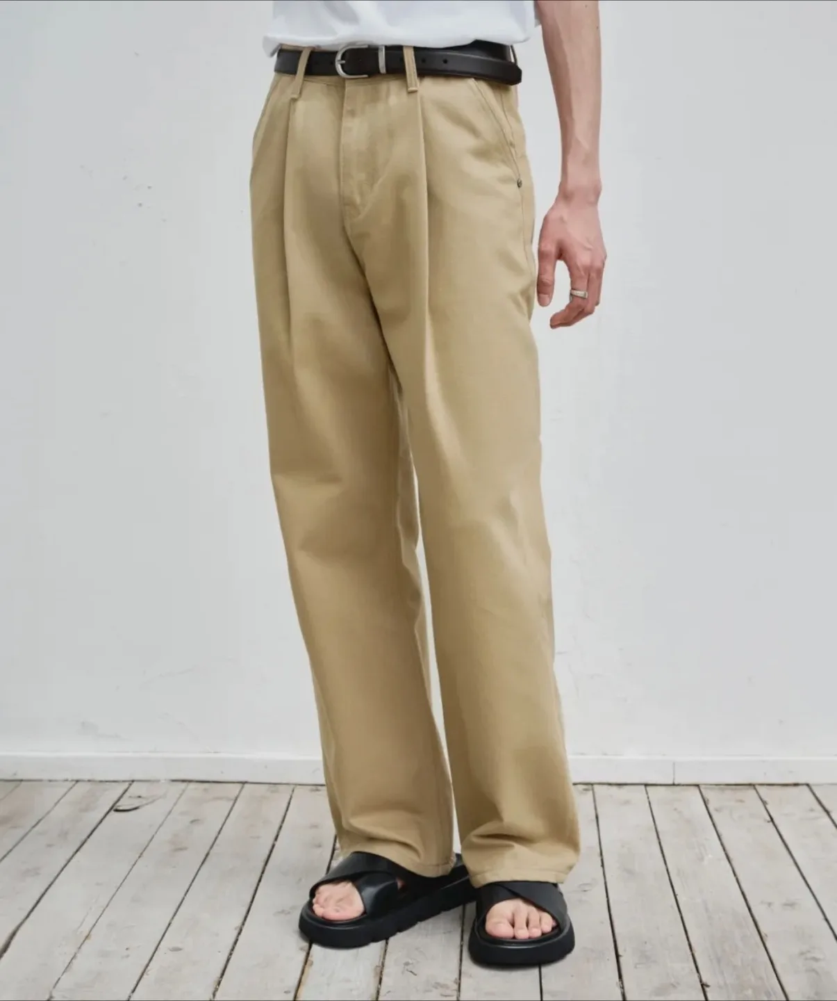 베이지 플리츠 와이드 팬츠(M)