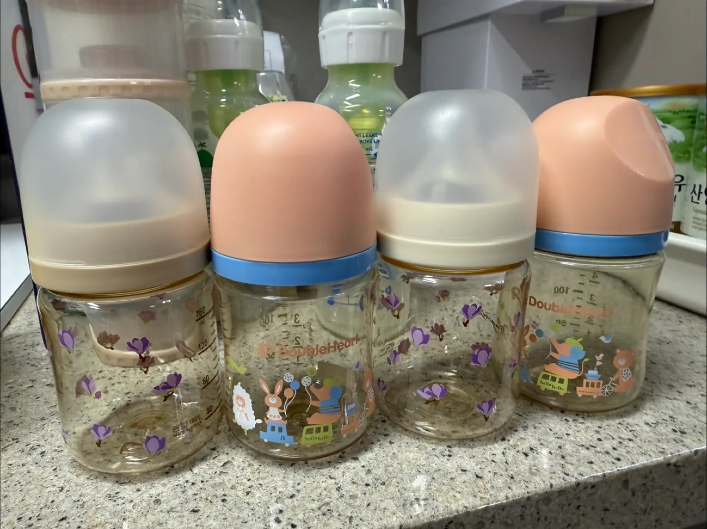 더블하트 젖병2개 그린핑거젖병2개 (중고)