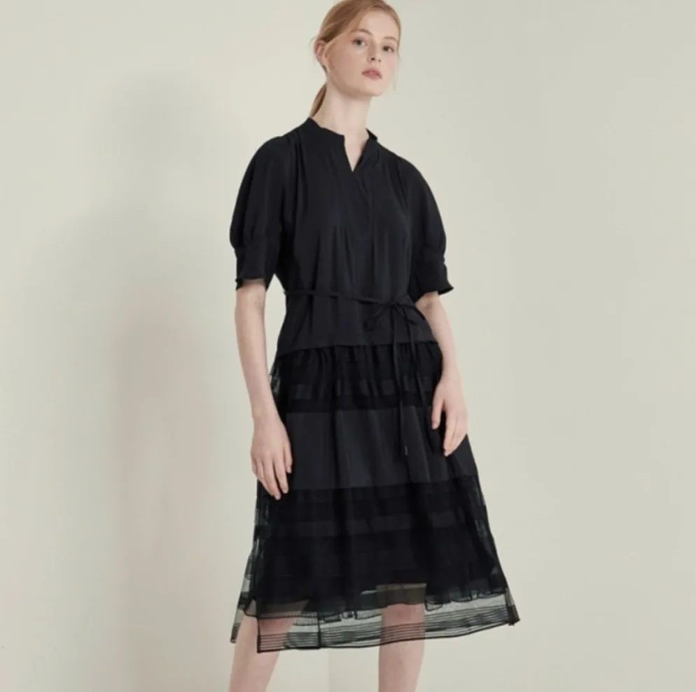 한섬 SJSJ 튤 블록 원피스