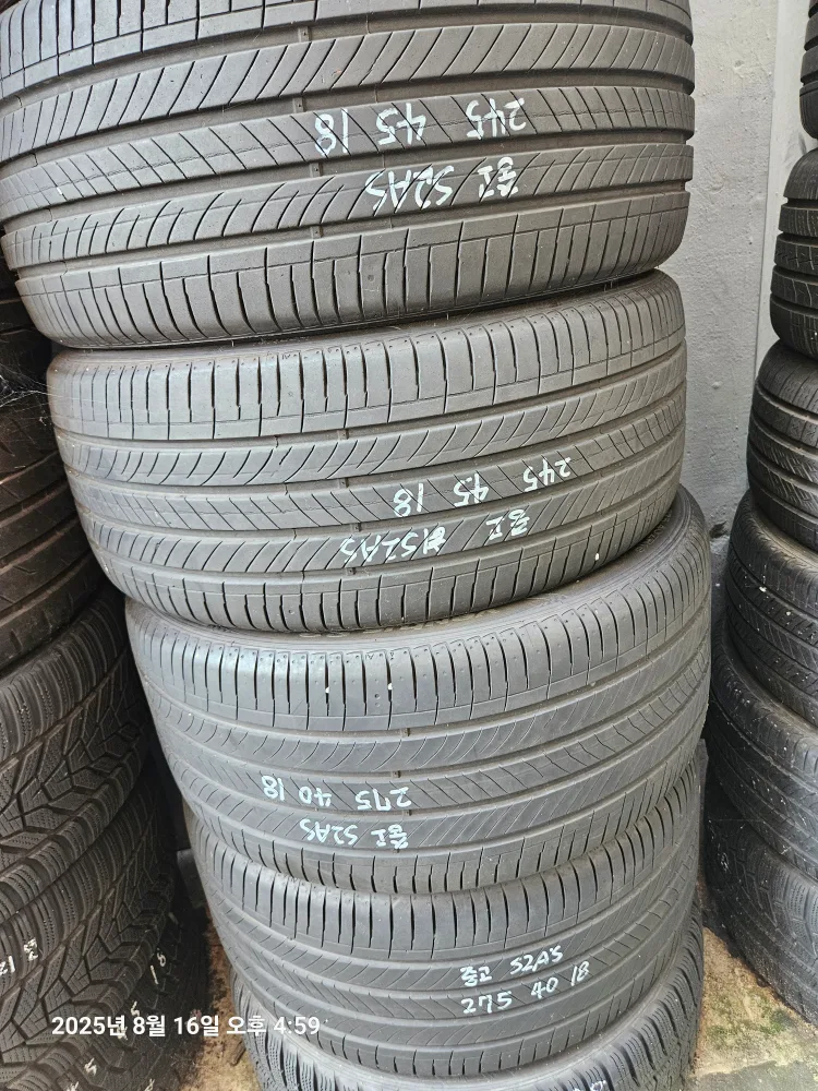 중고 타이어 한국타이어 중고입니다 245/45/18. 2본  275/40/18 2본