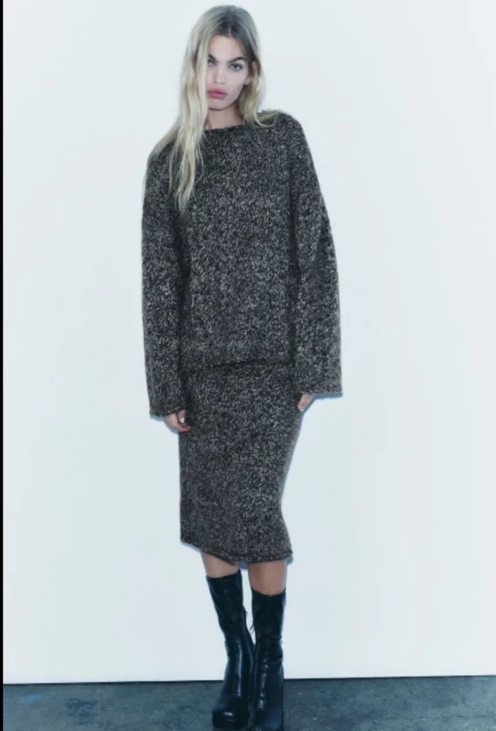 중고) 자라 롤링 트림 니트 스커트 셋업