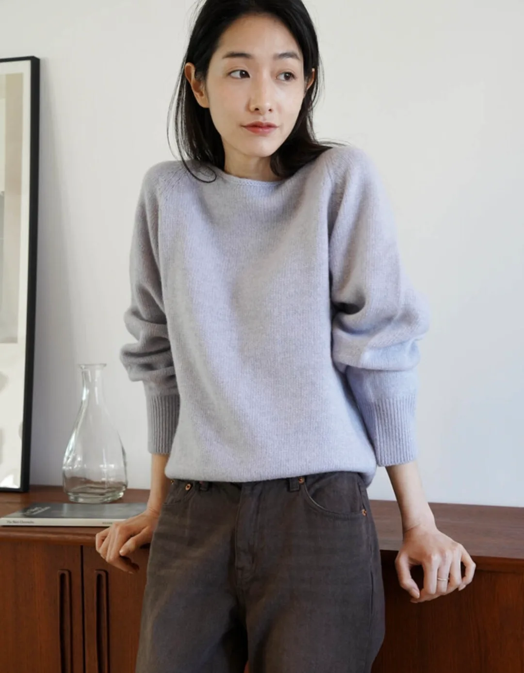 반택포 더버터크림 블루베리 실루엣 니트 새제품