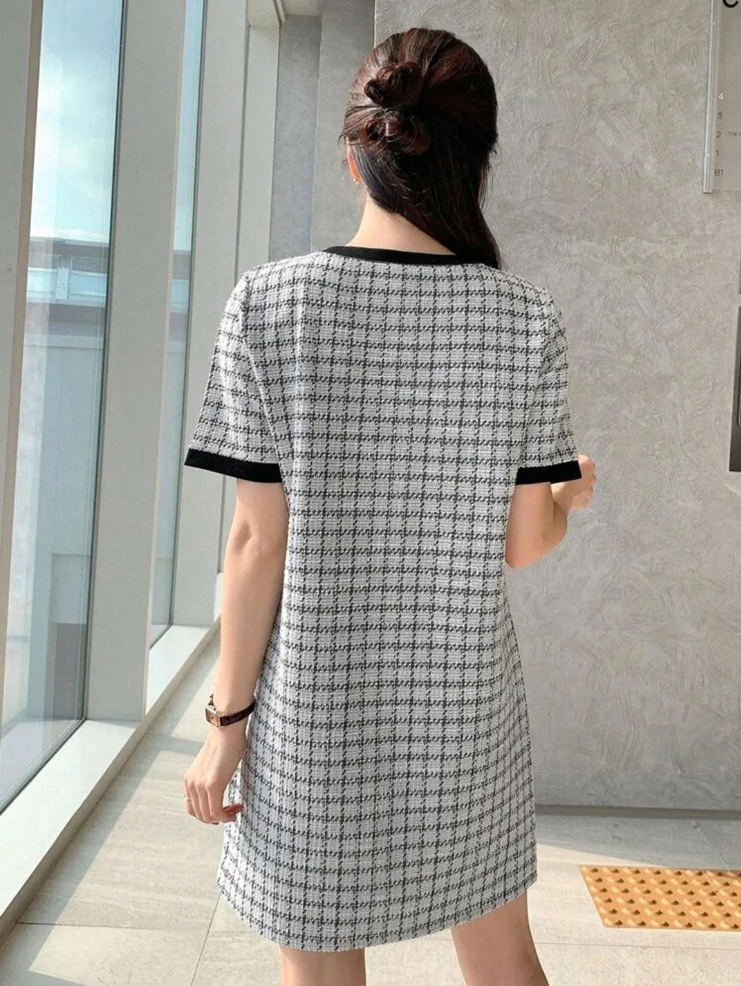 체크무늬 루즈핏 미니 드레스