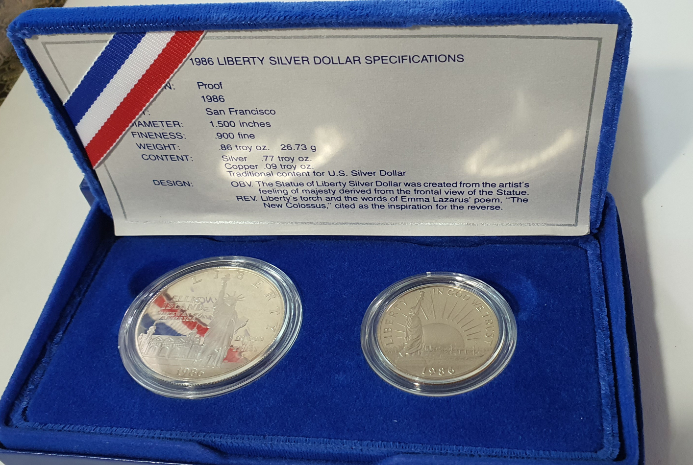 1986년 자유의 여신상 은화 2세트