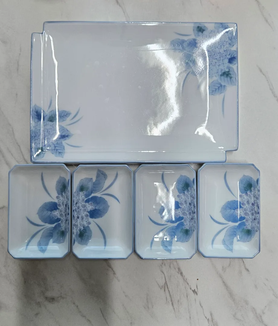 수국무늬 도자기 접시 세트