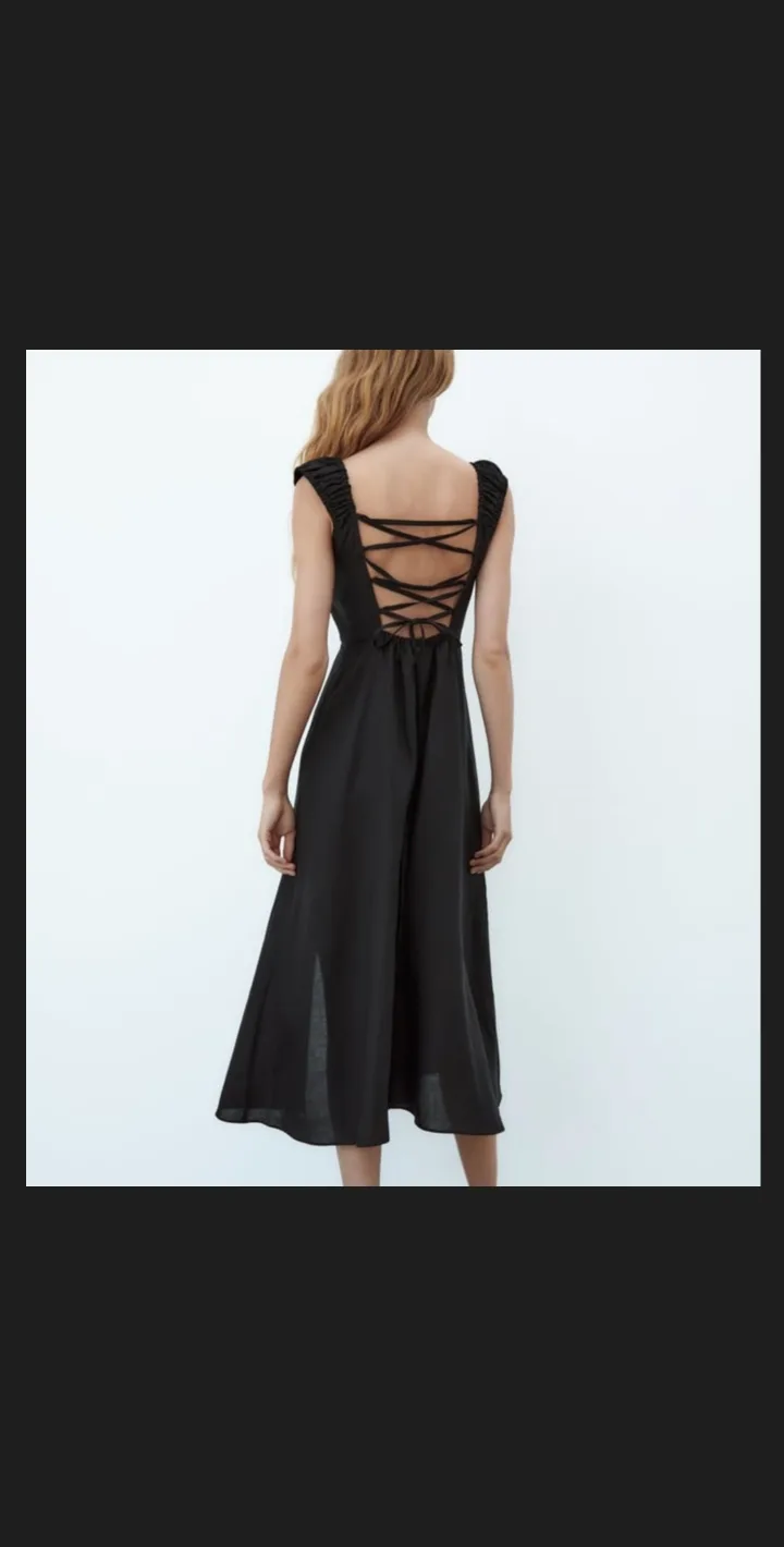 중고) 자라 린넨 블렌드 미디 드레스 XS