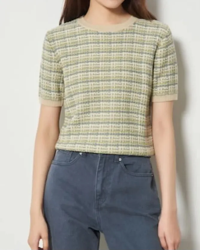 간절기에 입기 좋아요 !트위드 반팔 니트