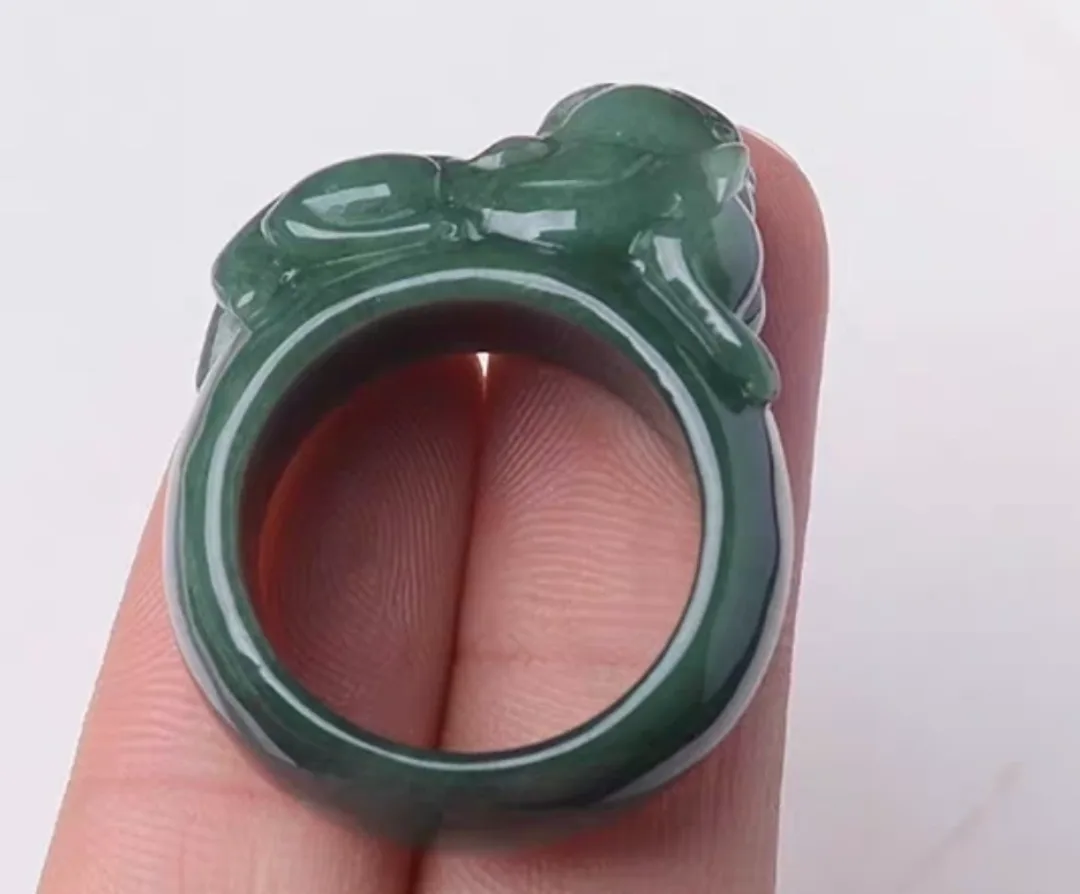 빈티지 천연 비취 조각 비휴 가락지 반지