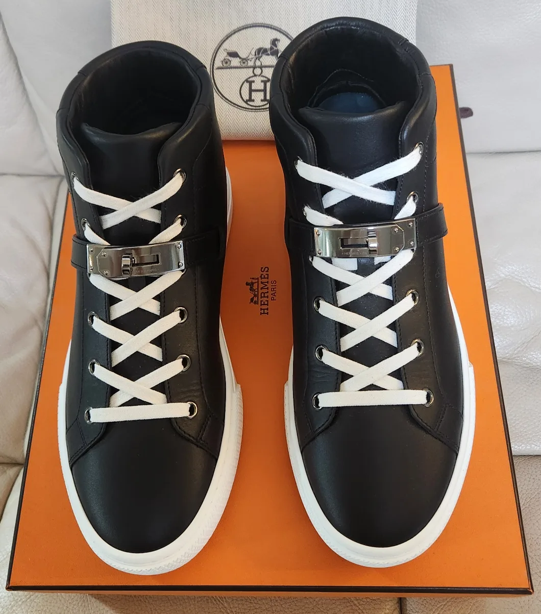 에르메스 스니커즈 운동화 데이드림 하이탑 블랙 가죽 40.5 (남여공용) 새상품 한정판 [<정품 >]