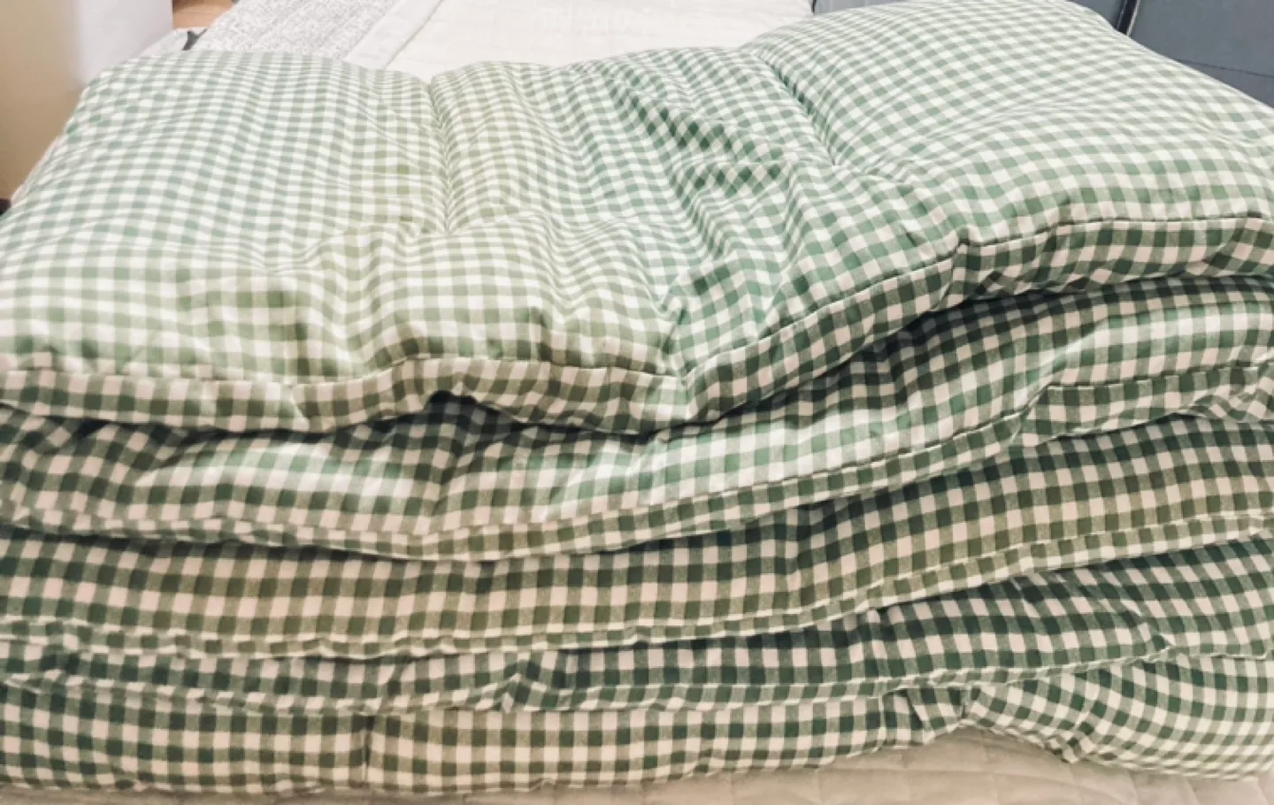 [중고 싱글] 녹색체크 차렵이불