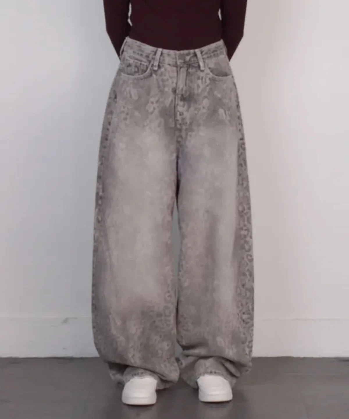 ootj 호피 그레이 와이드 팬츠 S