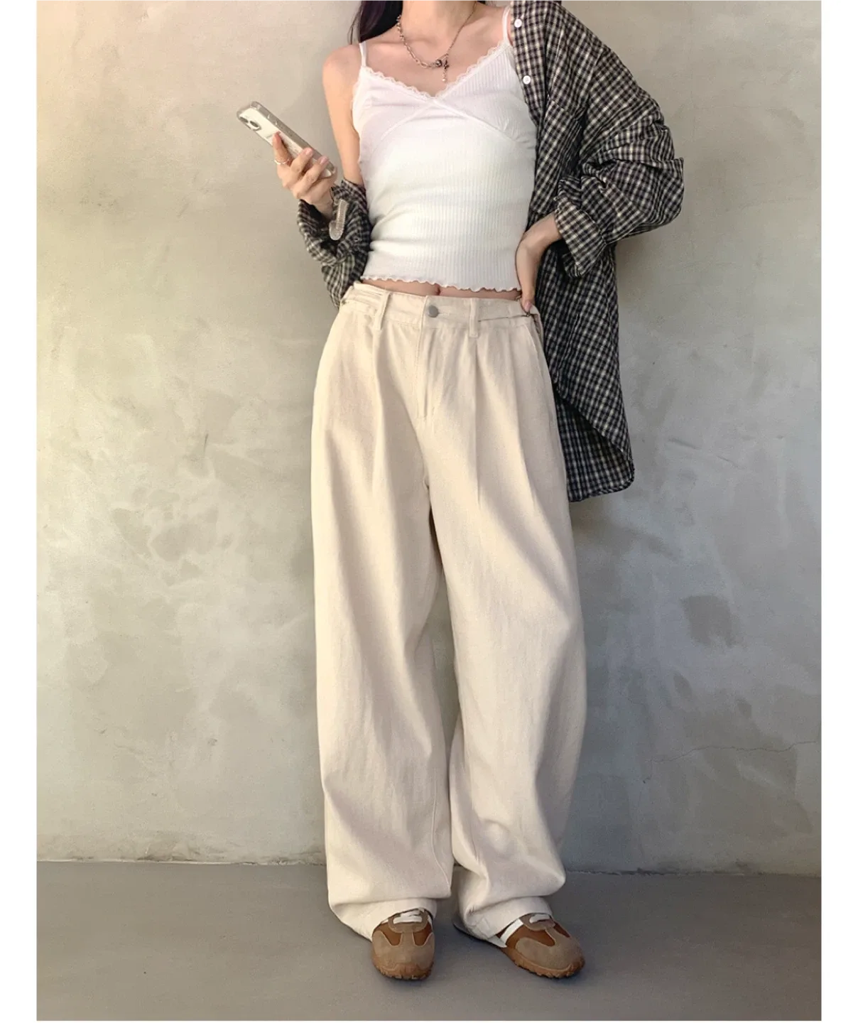 여성 와이드 팬츠 XL 오트밀 색상 바지