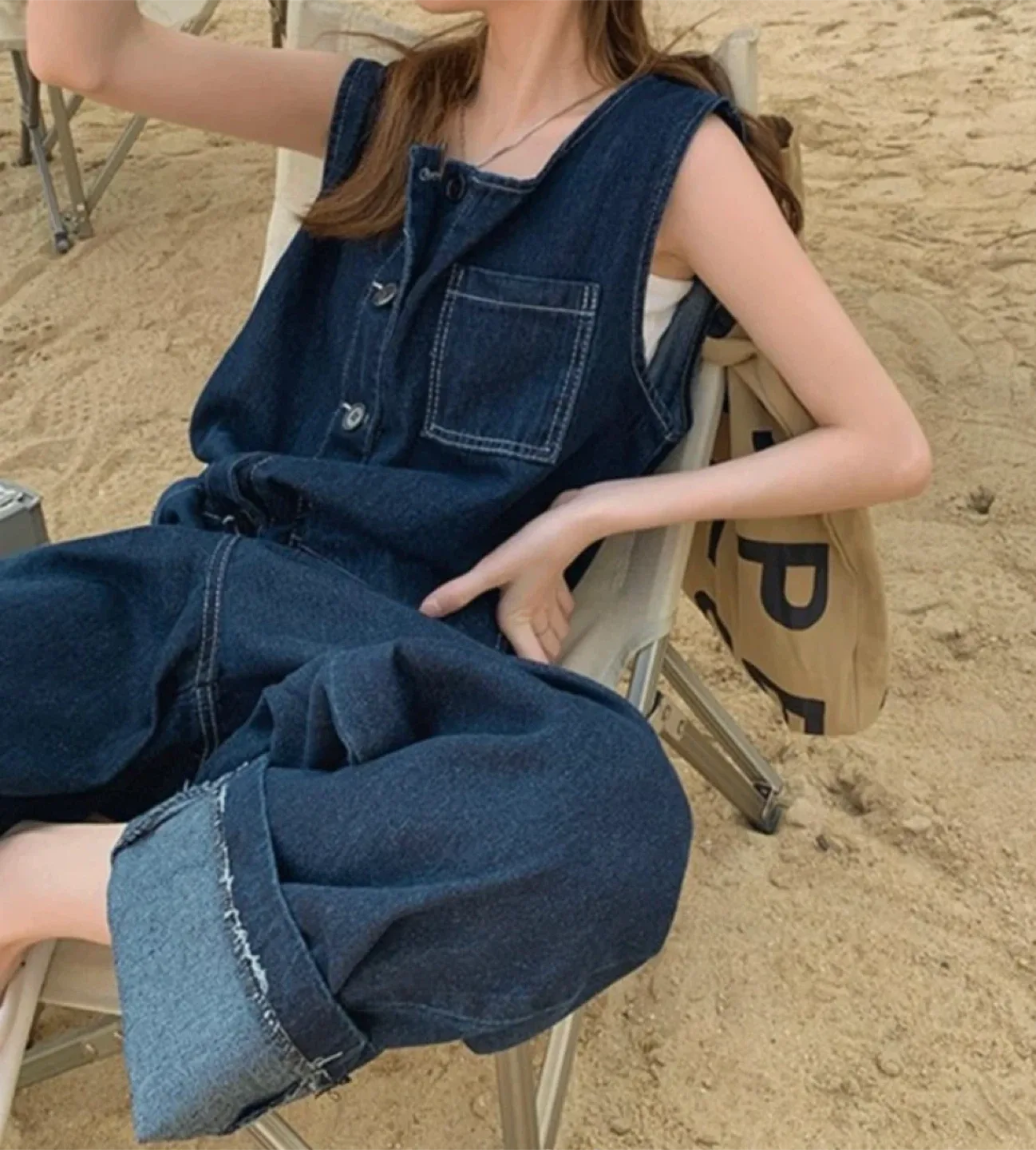 진청 와이드 멜빵 바지