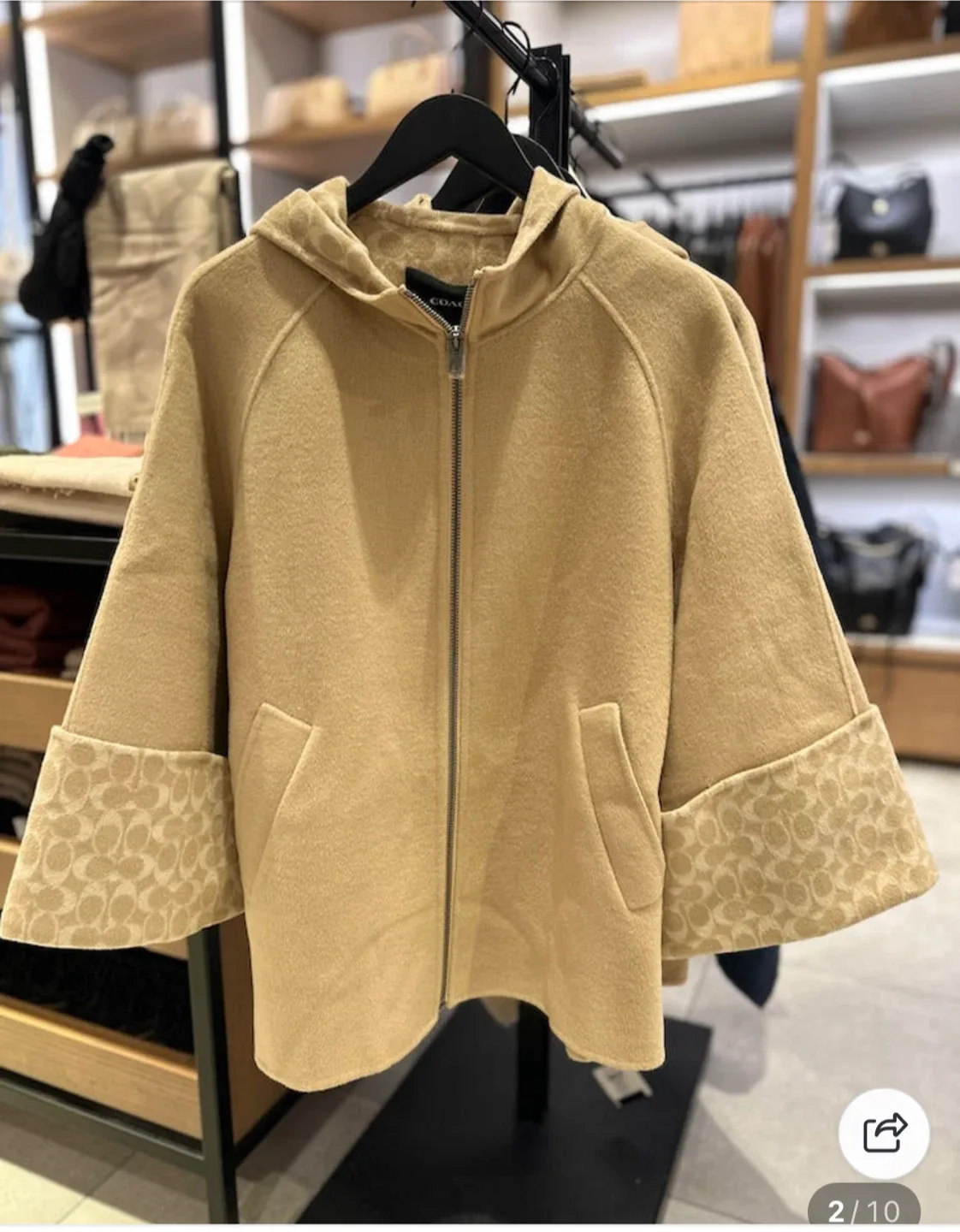 코치 울 케이프 아몬드 코트