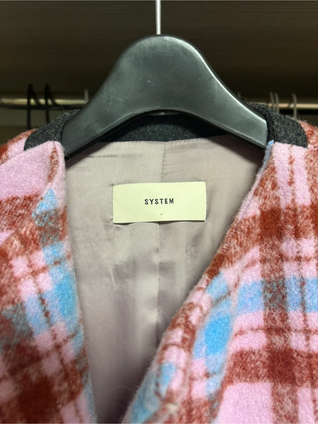 (중고) SYSTEM 체크 오버핏 롱코트