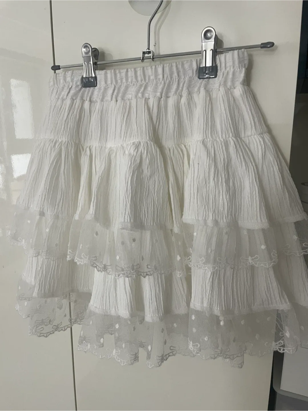 ✅중고✅ 밴딩 화이트 레이스 셔링 캉캉스커트