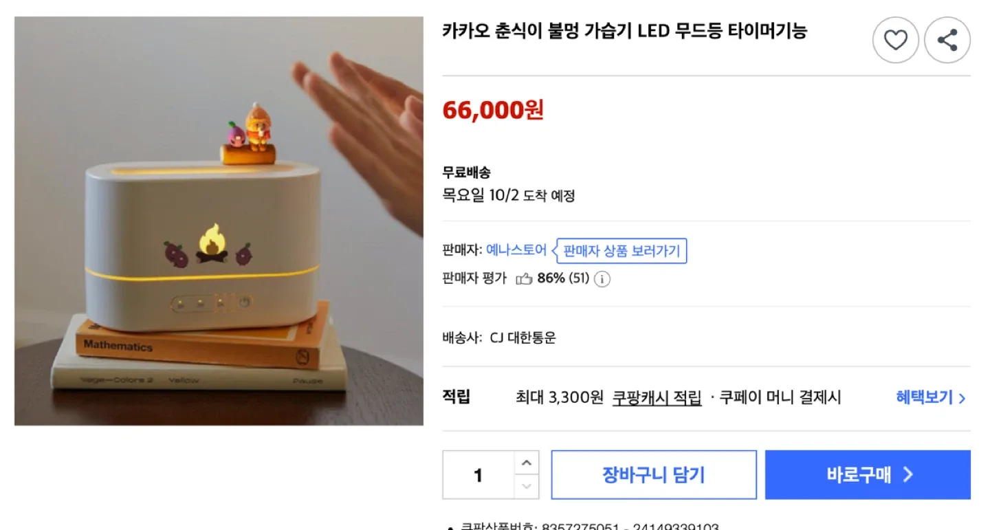 [새상품] 불멍 가습기 (춘식이) 판매합니다