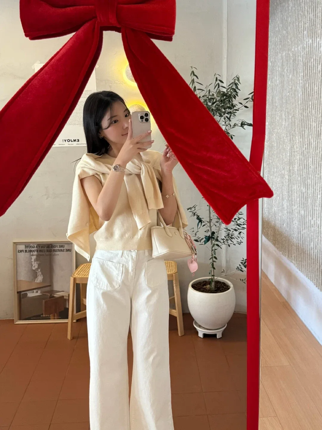 라네뜨 나시가디건 셋트 아이보리\블랙