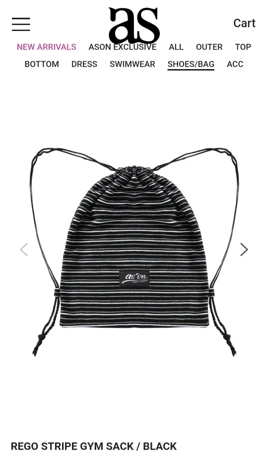 애즈온 as on /REGO STRIPE GYM SACK / BLACK