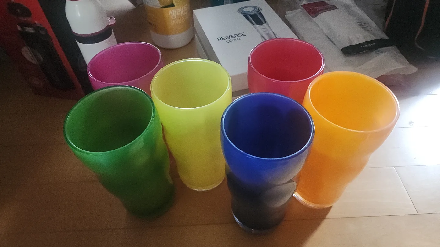 컬러 플라스틱컵 6개 세트 (미사용)