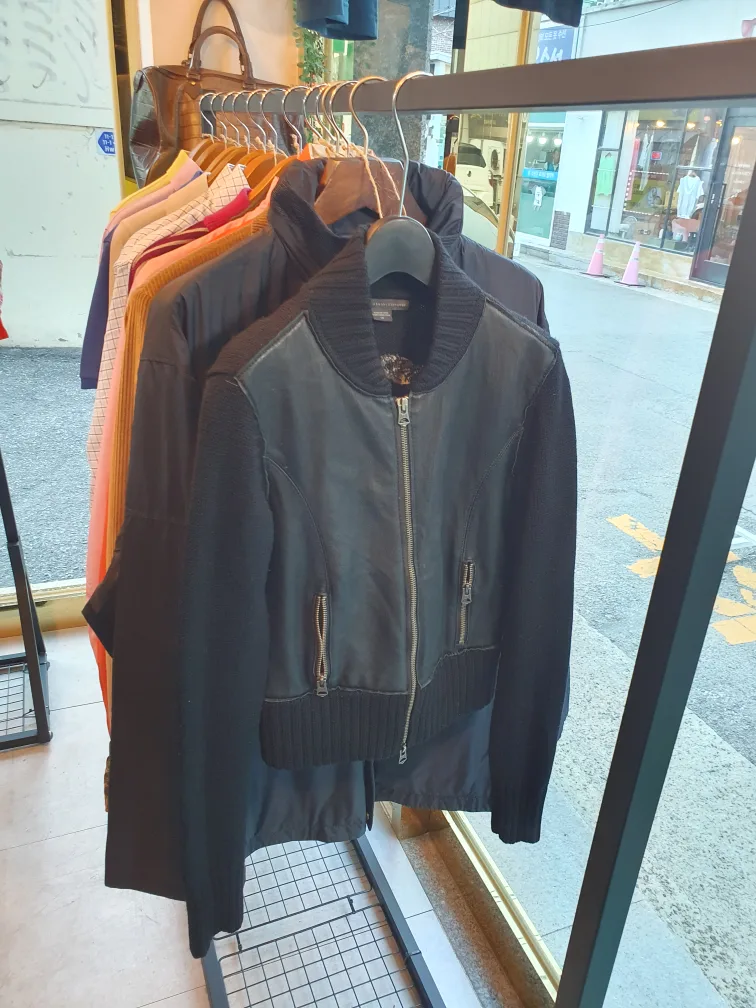 아르마니 익스체인지 여성용 리얼 레더 블루종