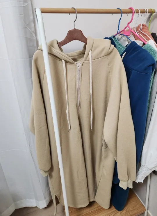 따뜻한 안감 베이지 롱 후드집업