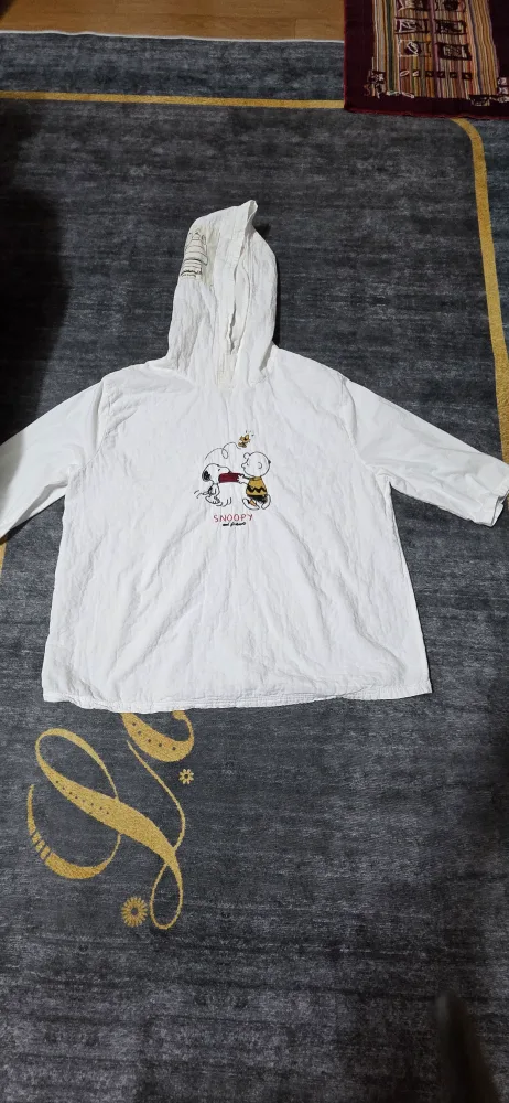 스누피 반팔 면 후드티